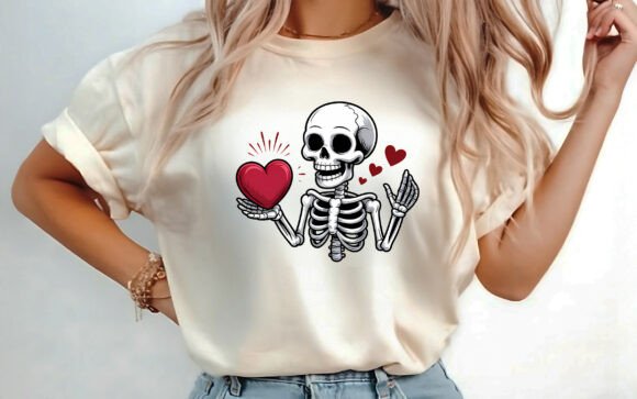 Funny Skeleton Love T-Shirt Design: A Quirky Asset for Creators